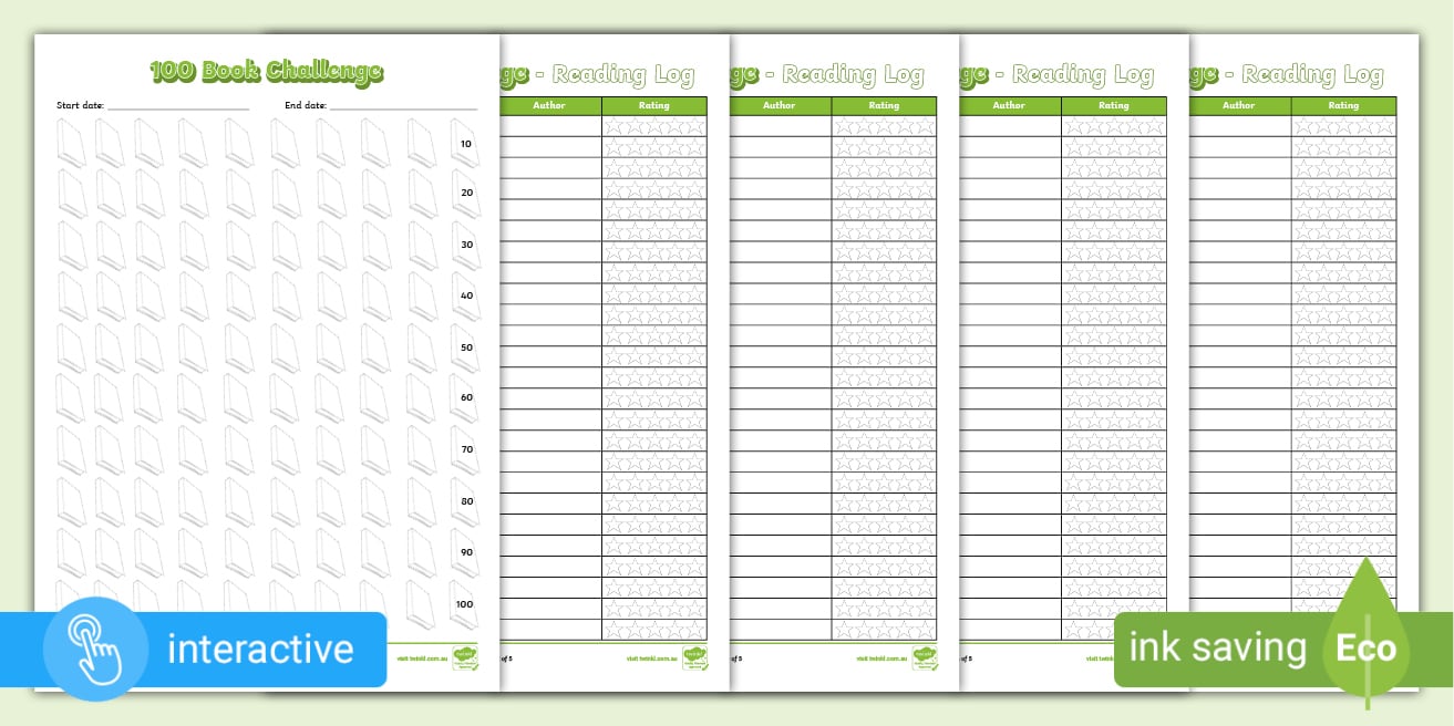 100 book challenge - recording sheets