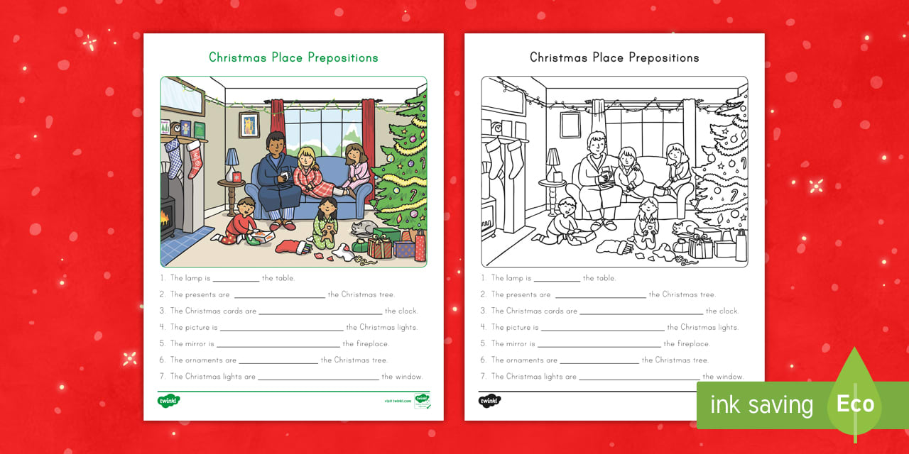 christmas place prepositions fill in the blanks worksheet