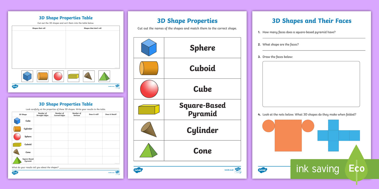 Properties of 3D Shapes - Year 1 - 3 Maths Resources