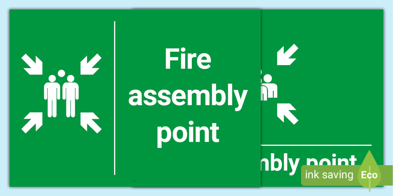 Brandschutzschild „Fire Assembly Point“ A3 – Aus Stabilem Kunststoff, 1 Mm Stark, Nach BS 5499, Für Sammelplatz-Kennzeichnung