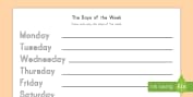 Days of the Week English/Portuguese Writing Worksheet