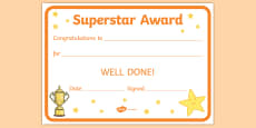 Superstar Certificates - Primary Resources (teacher made)