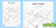 KS1 Heavier and Lighter Sorting Worksheet (teacher made)