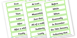 Time Connectives Word Mat - Time Openers KS1 - Twinkl