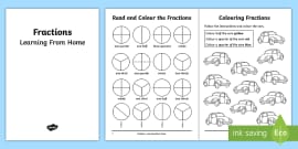 year 2 read and color a fraction worksheet worksheet