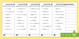 Year 3 and 4 Correct the Spelling Mistakes Worksheet / Activity
