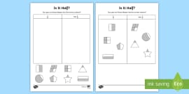 One Half Worksheet - Maths Fractions Halves Activity