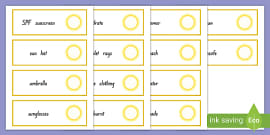 Sun Safety Word Cards | Sun Safety Information | Vocabulary