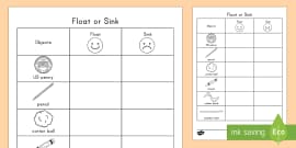 Float Or Sink Cut And Stick Activity Kindergarten Worksheet