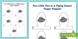 5 Little Men in a Flying Saucer Colouring Pages - Twinkl