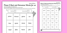 phase 5 u e split digraph color by phoneme real and nonsense words silent e