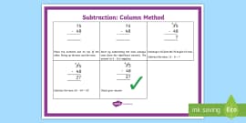 Subtraction Column Method 3 Digit Numbers Poster - Twinkl