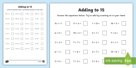 Addition to 15 Number line worksheet | Year 2 (teacher made)