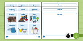 Reduce Reuse Recycle Sorting Activity Sorting Cards