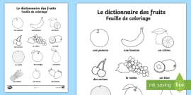Dictionnaire de fruits Feuille de coloriage French - Twinkl