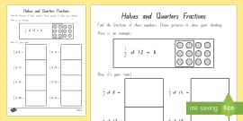 One Half Worksheet - Maths Fractions Halves Activity