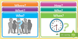 👉 5W1H Worksheet - Who What Where When How Question Cards