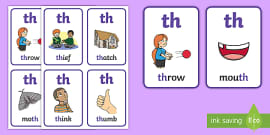 Grade 1 Phonics: th- Sound Flashcards (creat de profesori)