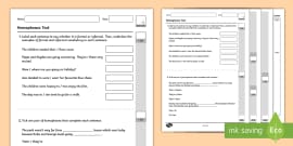 Homophones Worksheet | English Teaching Resource - Twinkl