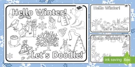 Let's Doodle! Winter Coloring Sheets (Teacher-Made) - Twinkl