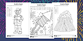Bonfire Night Colour by 2D Shape Worksheet / Worksheets