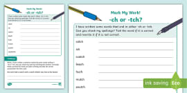 Spelling Phonics tch and ch Sounds Worksheet (teacher made)