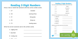 Matching Numbers to Words Worksheet