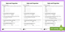 Ratio and Proportion Worksheet - Ratio Math Problems