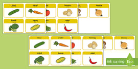 Vegetable Photos Flash Cards Indonesian - Twinkl