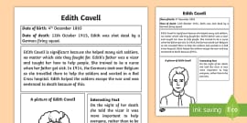 Edith Cavells Diary Worksheet / Worksheet - Twinkl