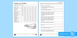 Reading a Bus Timetable Differentiated Worksheet / Worksheets
