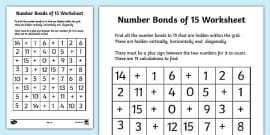 number bonds within 20 bonds to 15 worksheet worksheet