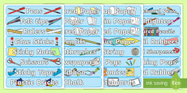 Classroom equipment tray labels