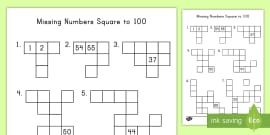 Place Value: 100 Square Puzzle with Missing Numbers - Twinkl