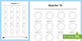 quarter past and quarter to times worksheet worksheet