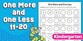 Kindergarten Number Line 0-20 One More and One Less Worksheet