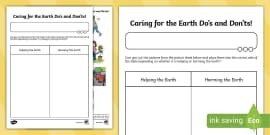 Caring for the Earth Sticking Activity (teacher made)