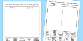 Halves and Quarters Fractions Worksheets - Maths - Twinkl