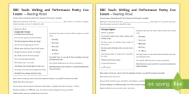 FREE! - BBC Teach: Writing And Performance Poetry Live Lesson - Poetic