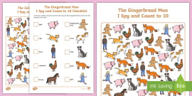 Gingerbread Man Counting to 10- I Spy Sheet (teacher made)