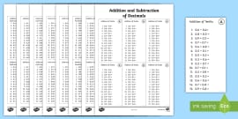 Addition of Decimals Year 6 Worksheets | Decimals Worksheets