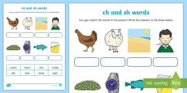 "ch" and "sh" Sounds Matching Activity Worksheet
