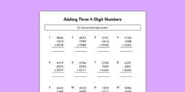 Adding Three 3 Digit Numbers in a Column Worksheet Year 3