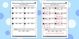 Y3 Inverse Check 3 Digit 2 Subtraction Addition Exchanging Sheet