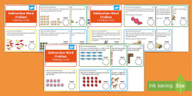 Subtraction Word Problems - Year 1 and 2 Challenge Cards