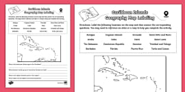 The Caribbean Islands Map Labeling Activity for 3rd-5th Grade