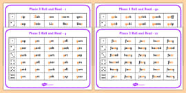 Phase 3 Letter Progression Set6 j v w x Phoneme Roll and Read Mat