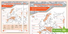 Europe Mountain Ranges Worksheet (teacher made) - Twinkl