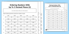 Decimal Number Place Value Chart - Fractions and Decimals