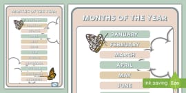 Muted Rainbow Themed Months of the Year Display Poster